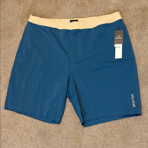 Brixton Men's Teal and Tan Swim Board Shorts - Picture 1 of 10
